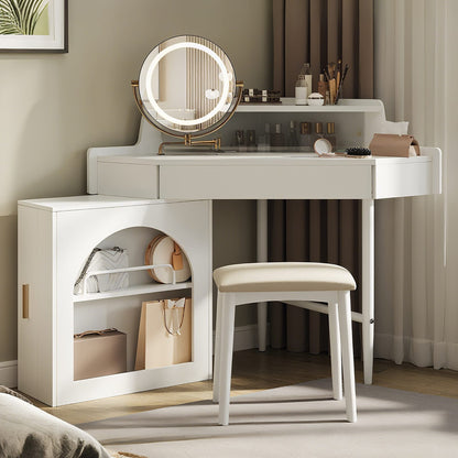 Corner Makeup Vanity with LED Mirror and Storage for Bedroom