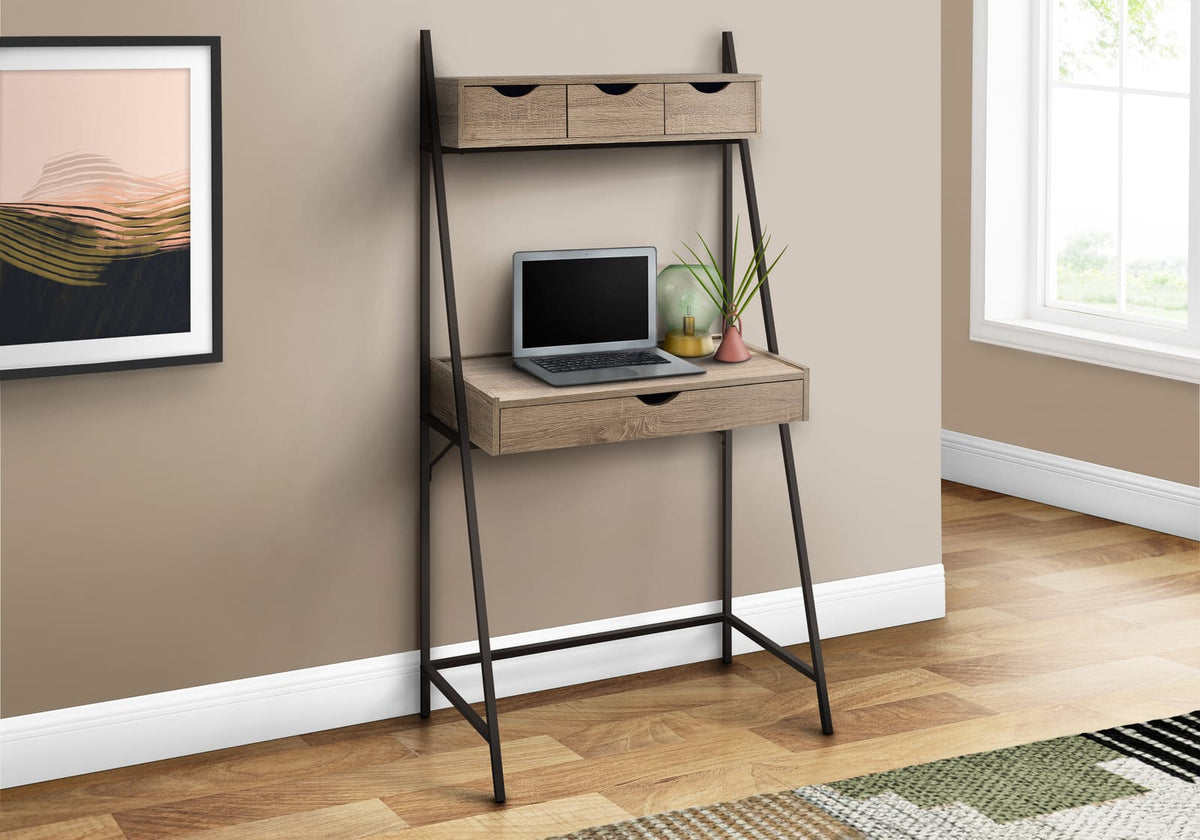 Taupe Metal Computer Desk - Compact Home Office Storage