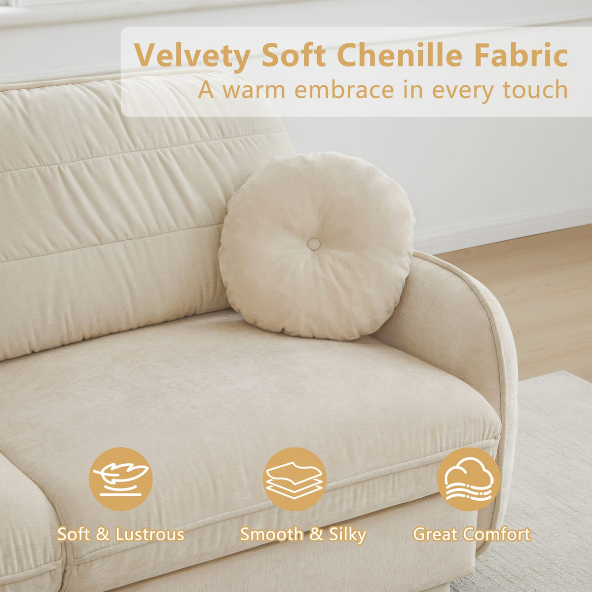 Cream Beige Chenille Cloud Sofa with Ottoman, Modular L-Shape Lounge for Living Room