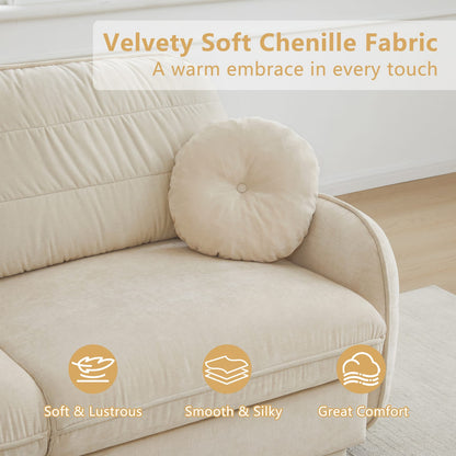 Cream Beige Chenille Cloud Sofa with Ottoman, Modular L-Shape Lounge for Living Room
