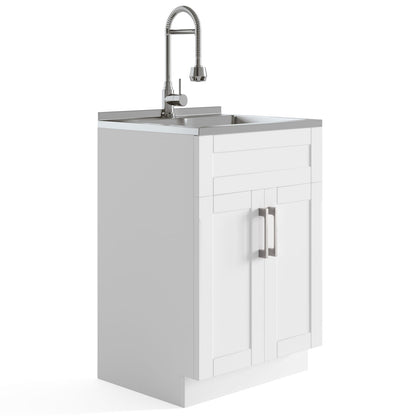 Hennessy Laundry Cabinet - White, 24" Storage with Sink & Faucet