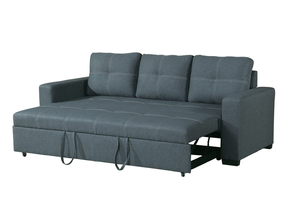 Convertible Sofa - Blue Grey Fabric, 85" Pull-out Bed for Living Room