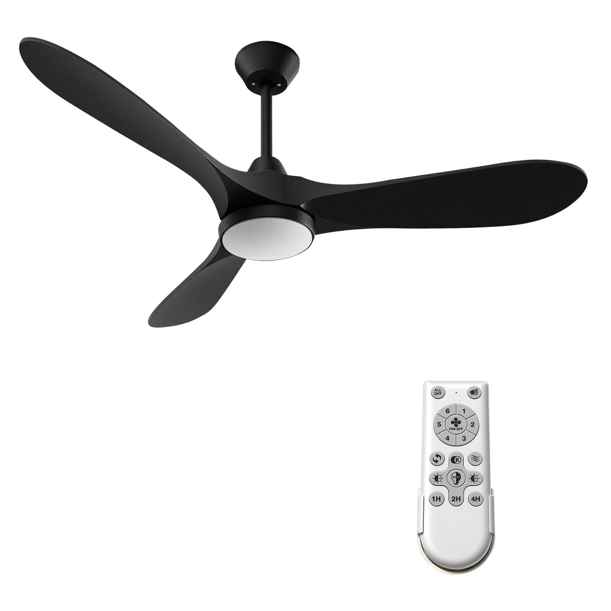 52 Inch Black Ceiling Fan with LED Light & Remote