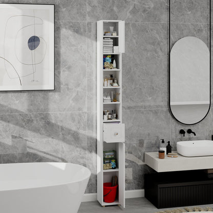 Tall Slim Bathroom Storage Cabinet - White MDF