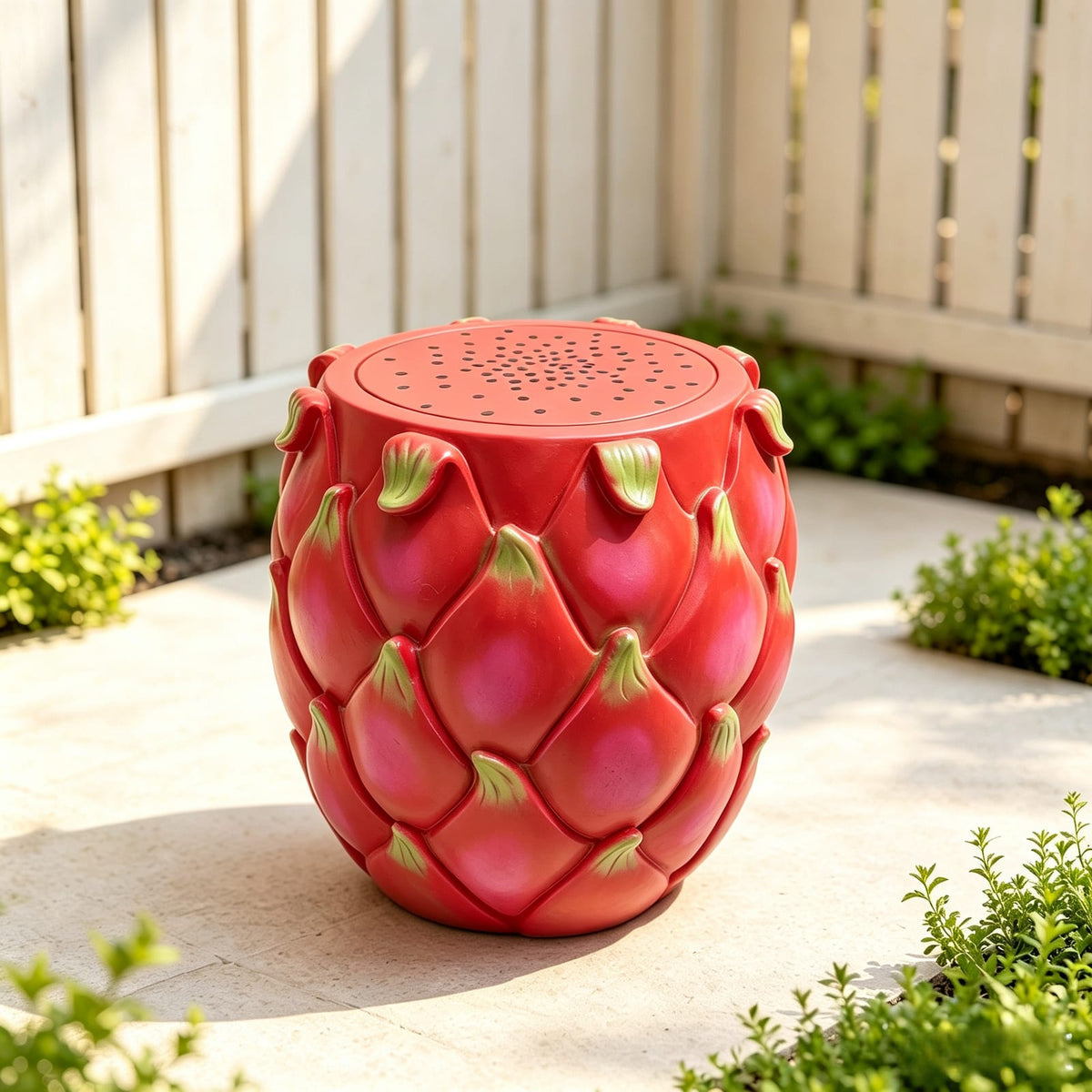 Art Deco Resin Dragon Fruit Stool for Garden or Poolside Decor