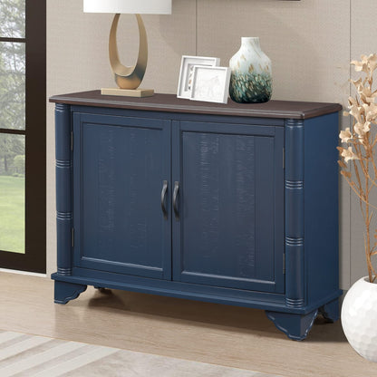 40" Navy Blue Pine Console Table with Storage Shelves for Living Room