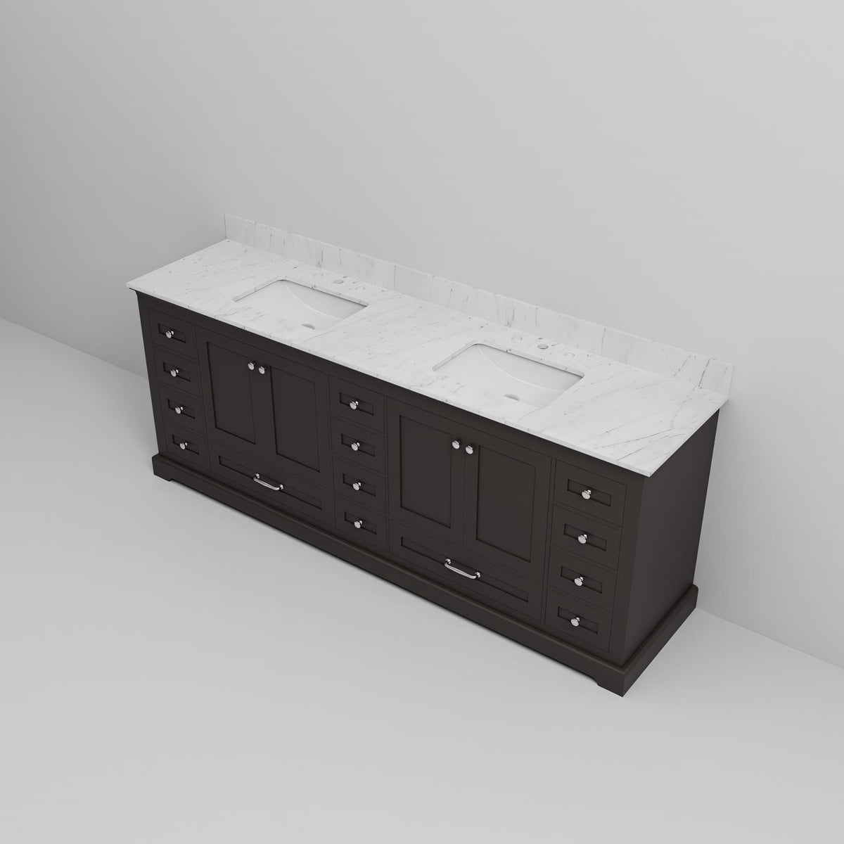 Espresso Double Bath Vanity - 84" W with Carrara Marble Top