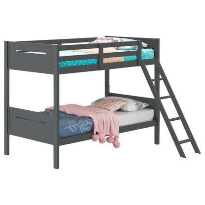 Grey Twin Bunk Bed with Ladder - Small Bedroom