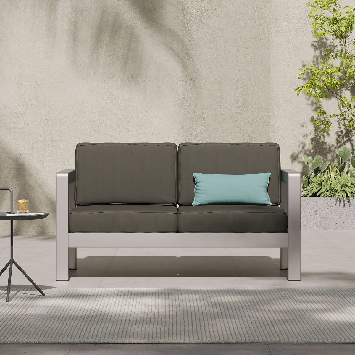 Silver Aluminum Patio Loveseat - Outdoor Seating