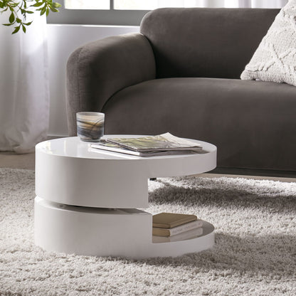 Rotating Coffee Table - Stylish White MDF Storage