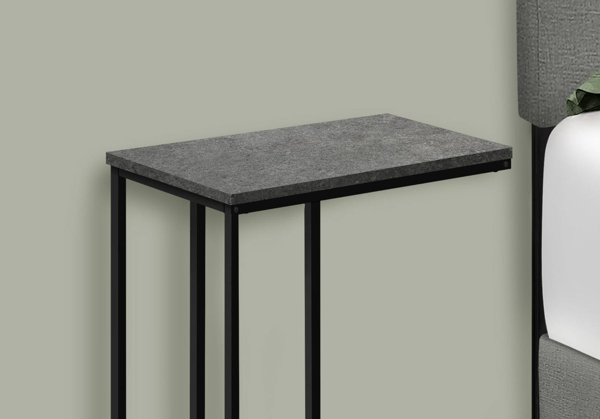 Grey C-Shape End Table with Metal Base for Living Room Accent