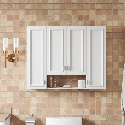 Modern White Bathroom Cabinet - 5 Adjustable Shelves Wall Mounted Storage