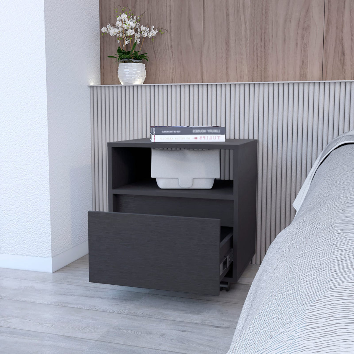 Wenge 1 Drawer Nightstand - Bedroom Storage