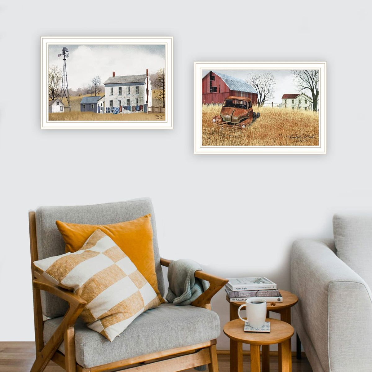 Trendy Wall Art Prints - 2 Piece Vignette Washday & Truck White