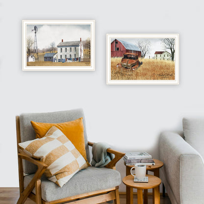 Trendy Wall Art Prints - 2 Piece Vignette Washday & Truck White