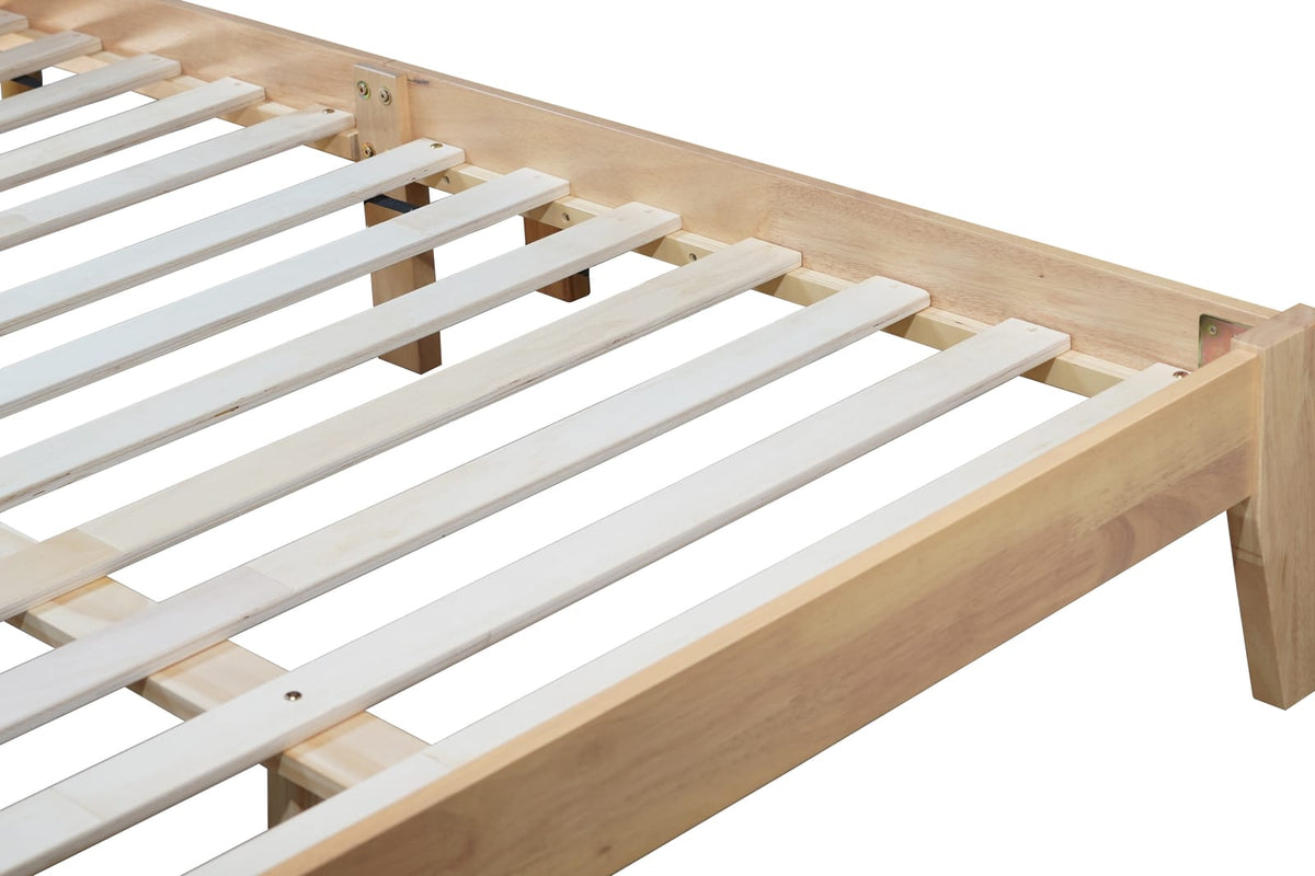 Natural Rubber Wood Queen Bed with Rattan Headboard for Bedroom Storage