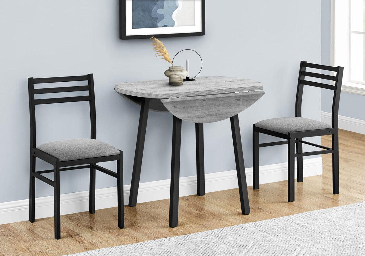 Grey Drop Leaf Dining Table Set with 2 Chairs for Kitchen for Dining Room