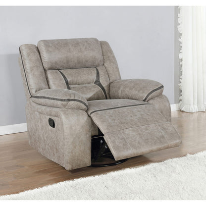 Taupe Upholstered Swivel Glider Recliner - 41" Wide