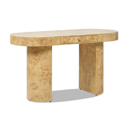 Jesse 55.5" Oval Computer Desk - Warm Natural Brown Burl Wood