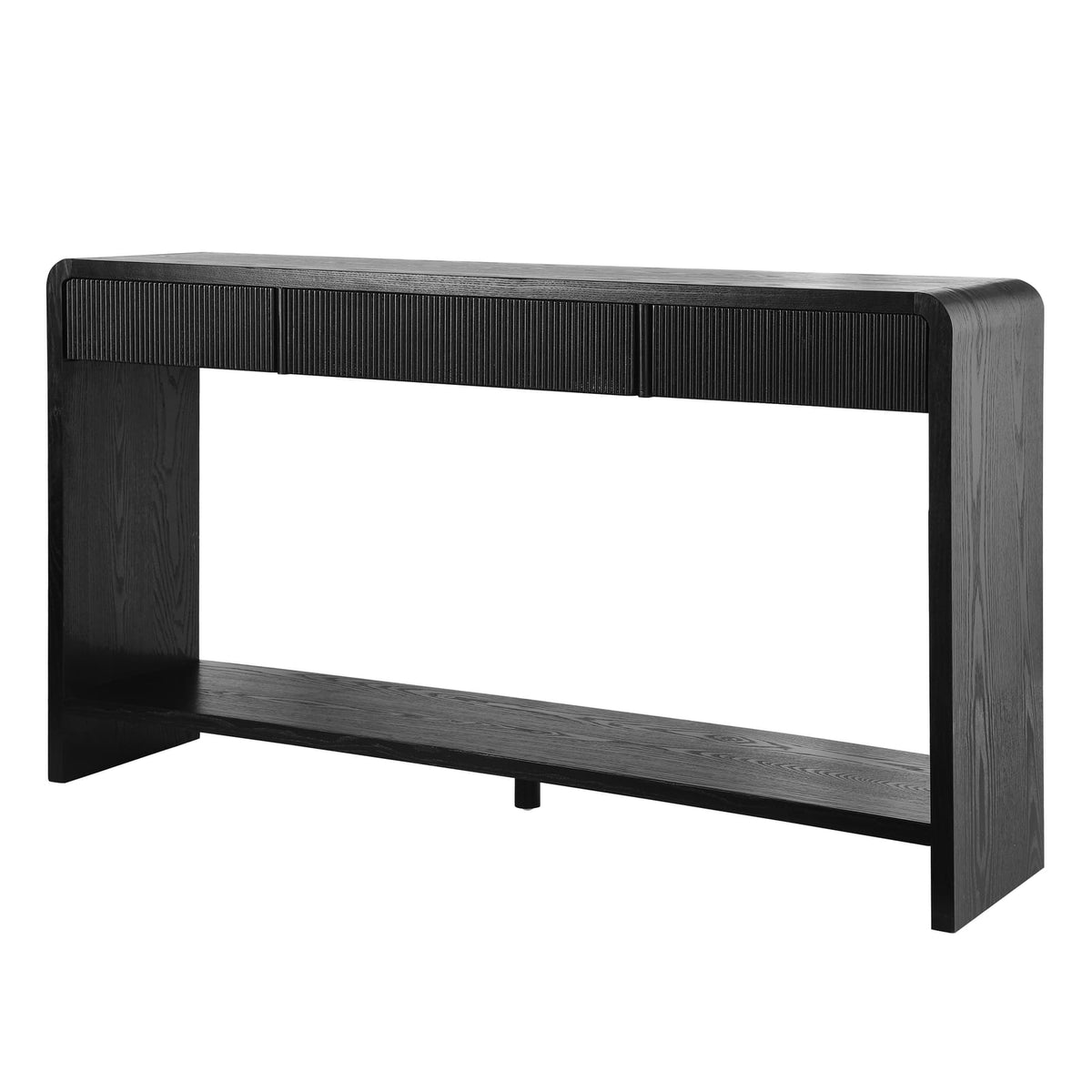 Modern 3-Drawer Console Table - Black MDF, Storage & Rounded Edges
