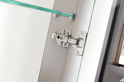 Metallic Grey LED Medicine Cabinet with Mirror for Bathroom Storage
