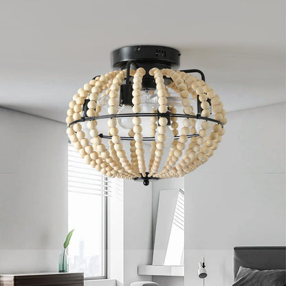 18 Inch Iron Beaded Ceiling Fan with Light - White Boho Chandelier