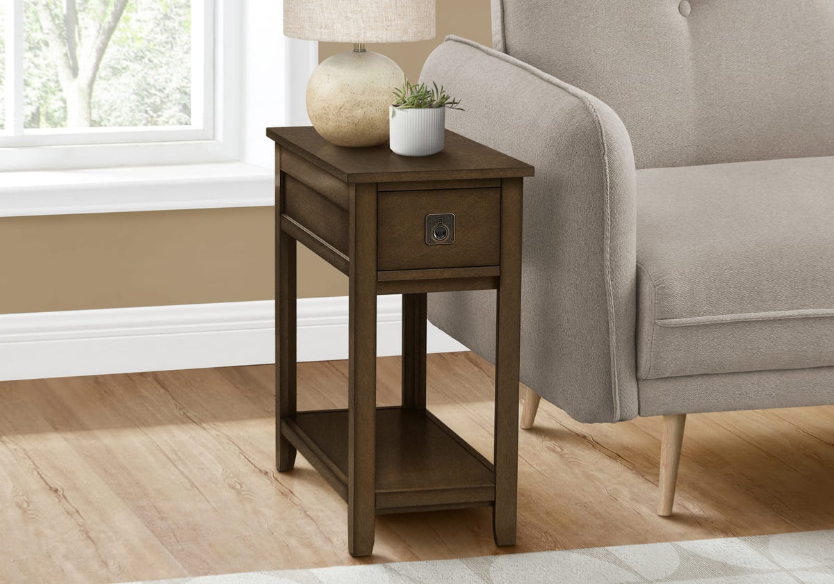 Espresso Accent Table with Storage Drawer - Narrow Design