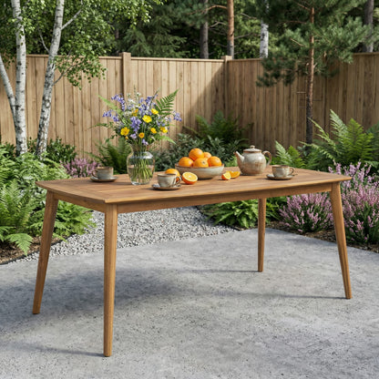 Outdoor Acacia Wood Dining Table - Teak Finish, 71" Diameter