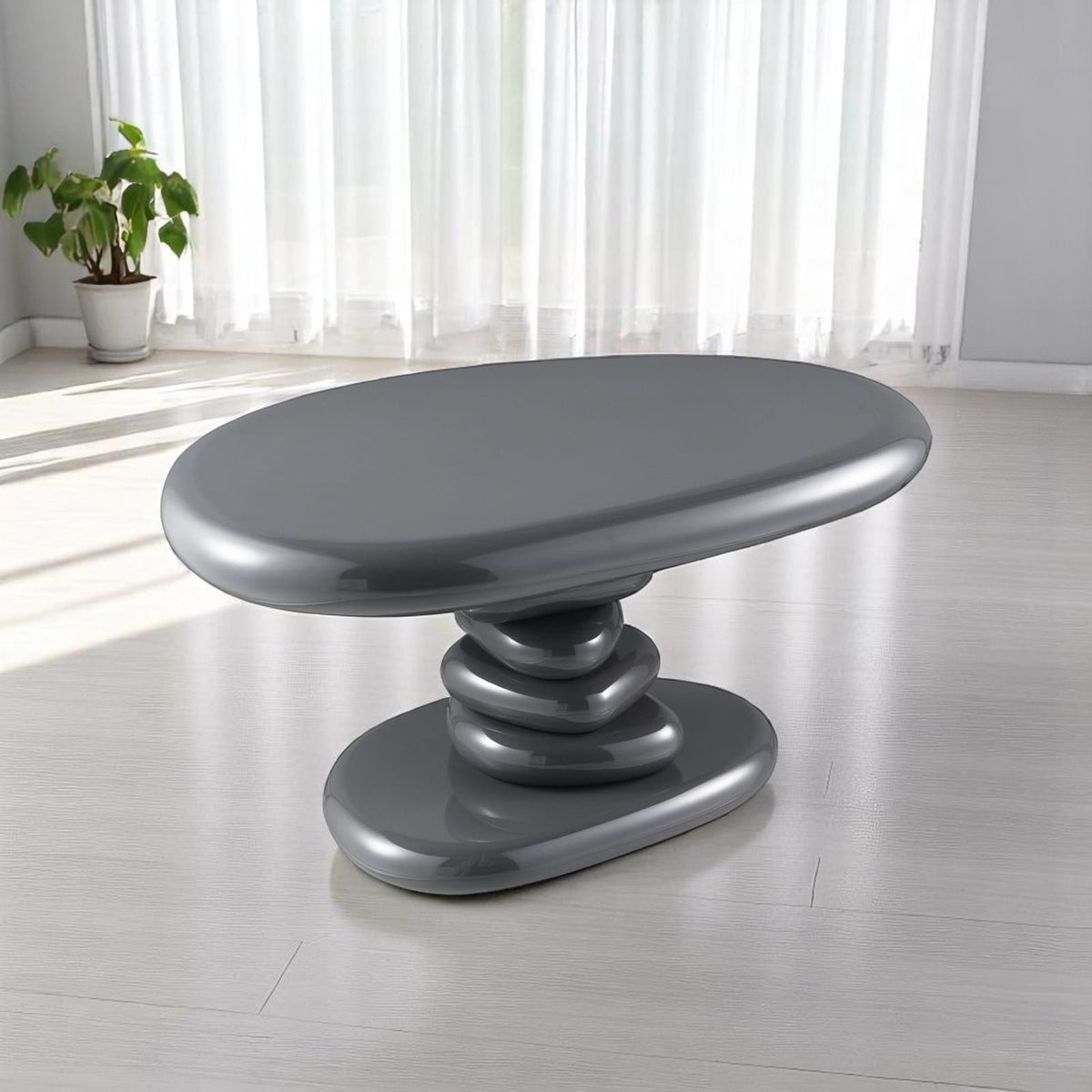 Gray High Gloss End Table - 21" x 30" for Living Room