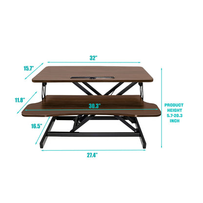 32 Inch Adjustable Desk Converter - Walnut Color for Home Office