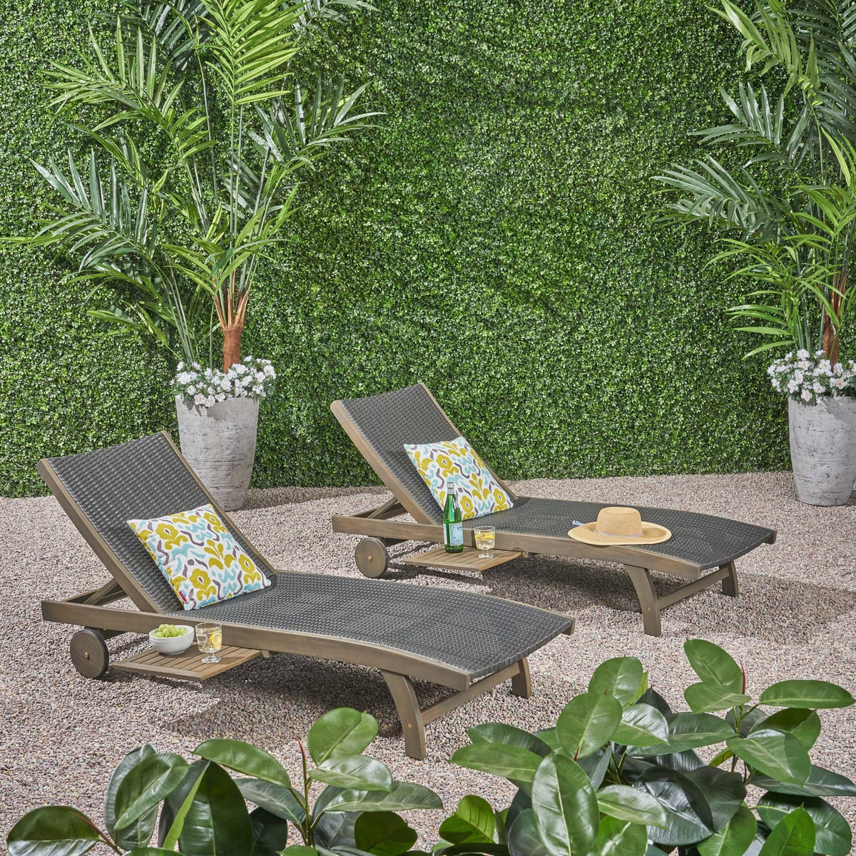 Grey Acacia Wood Chaise Lounge Set - 2 Piece Outdoor Patio