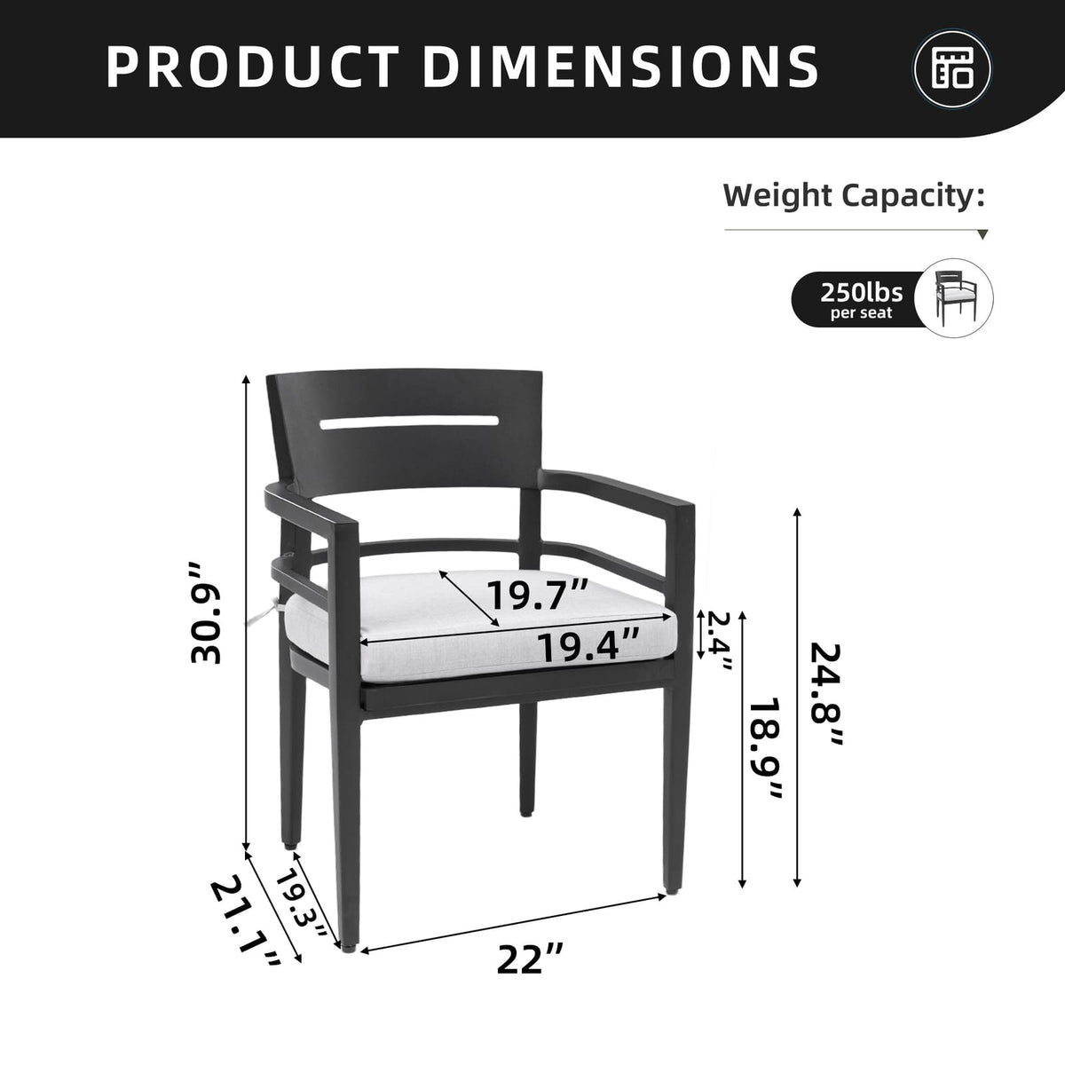 Ember Black Patio Dining Chairs - 4 PCS Aluminum Set