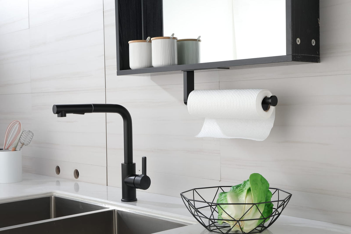 Matte Black Stainless Steel Paper Towel Holder for Kitchen Storage
