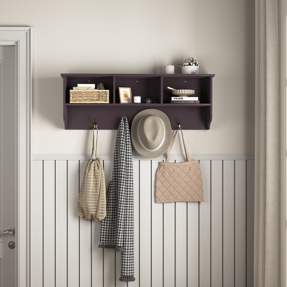 Espresso MDF Entryway Coat Rack with Hooks - 38.58"W