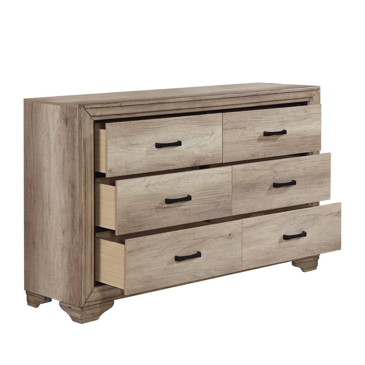 Natural Wood 6 Drawer Dresser - Bedroom Furniture