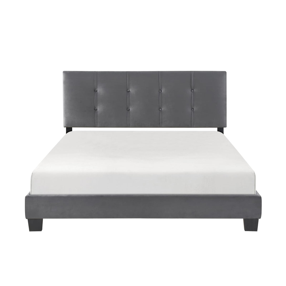 Queen Platform Bed Dark Gray Velvet - Adjustable Height Headboard