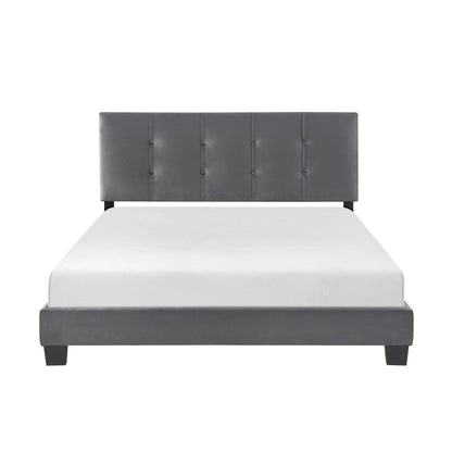 Queen Platform Bed Dark Gray Velvet - Adjustable Height Headboard