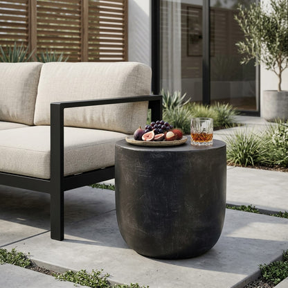 Lightweight Concrete Outdoor Side Table - Matte Black