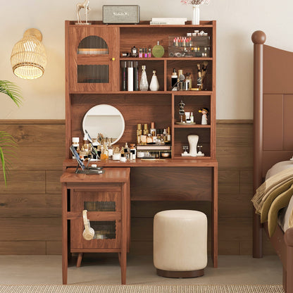 Walnut Rotating Computer Desk with Storage for Work and Study for Home Office