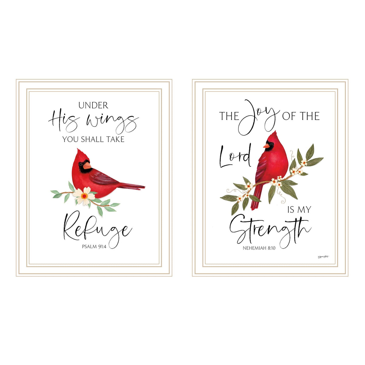 Wood & Paper Framed Wall Art - Cardinals Red White Bedroom Decor