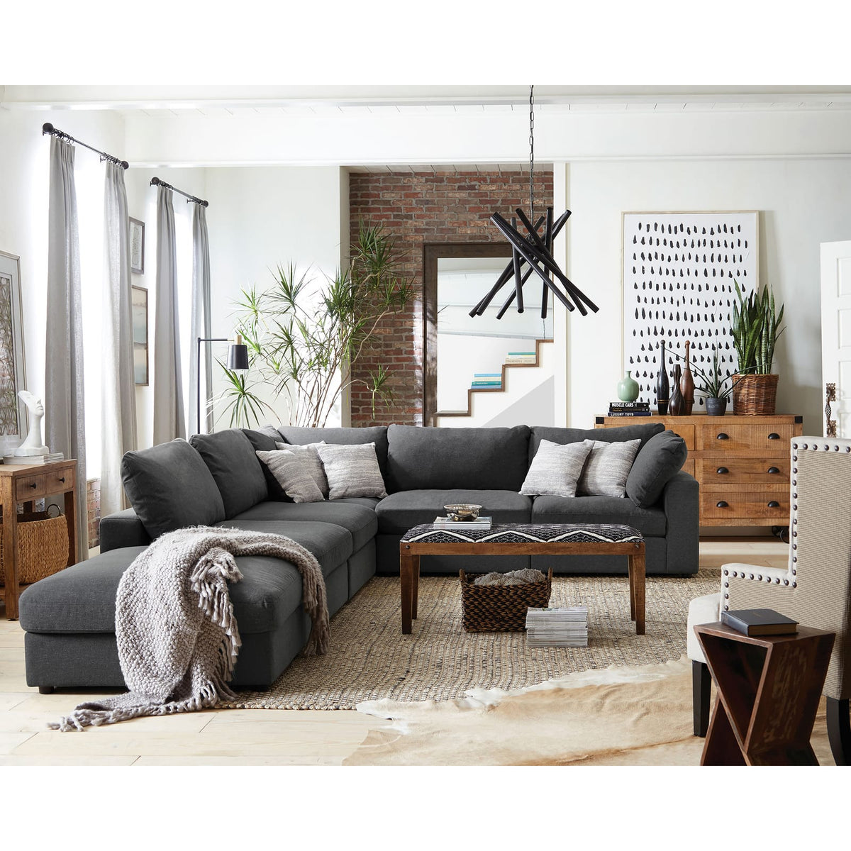 Rhette Charcoal 6-Piece Upholstered Sectional - Comfortable Living Room Seating