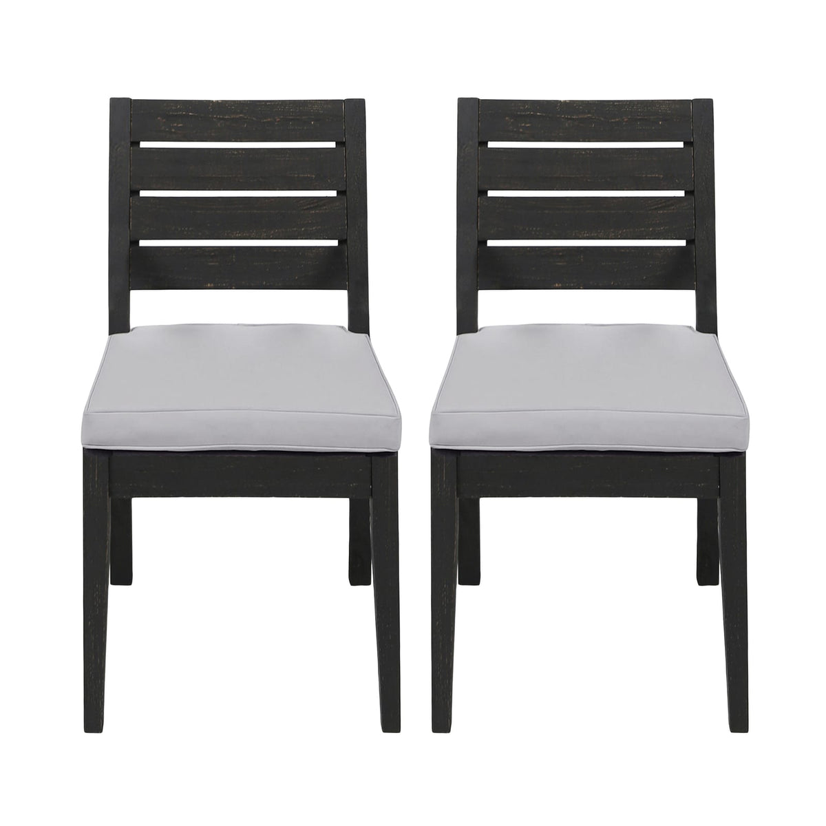 Light Grey Acacia Wood Dining Chairs - Set of 2 Outdoor Armless Patio Seating