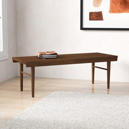 Mid Century Modern Dark Brown Solid Wood Bench - 18.1" x 47.2" for Bedroom