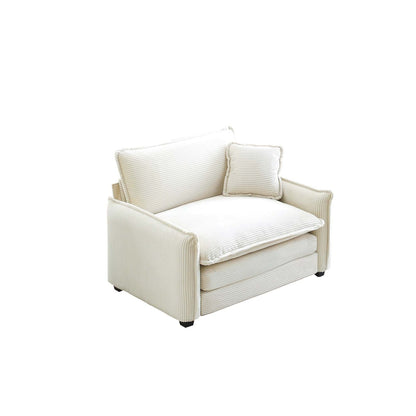 Beige Corduroy Single Sofa - Comfortable Club or Bedroom Seat for Living Room