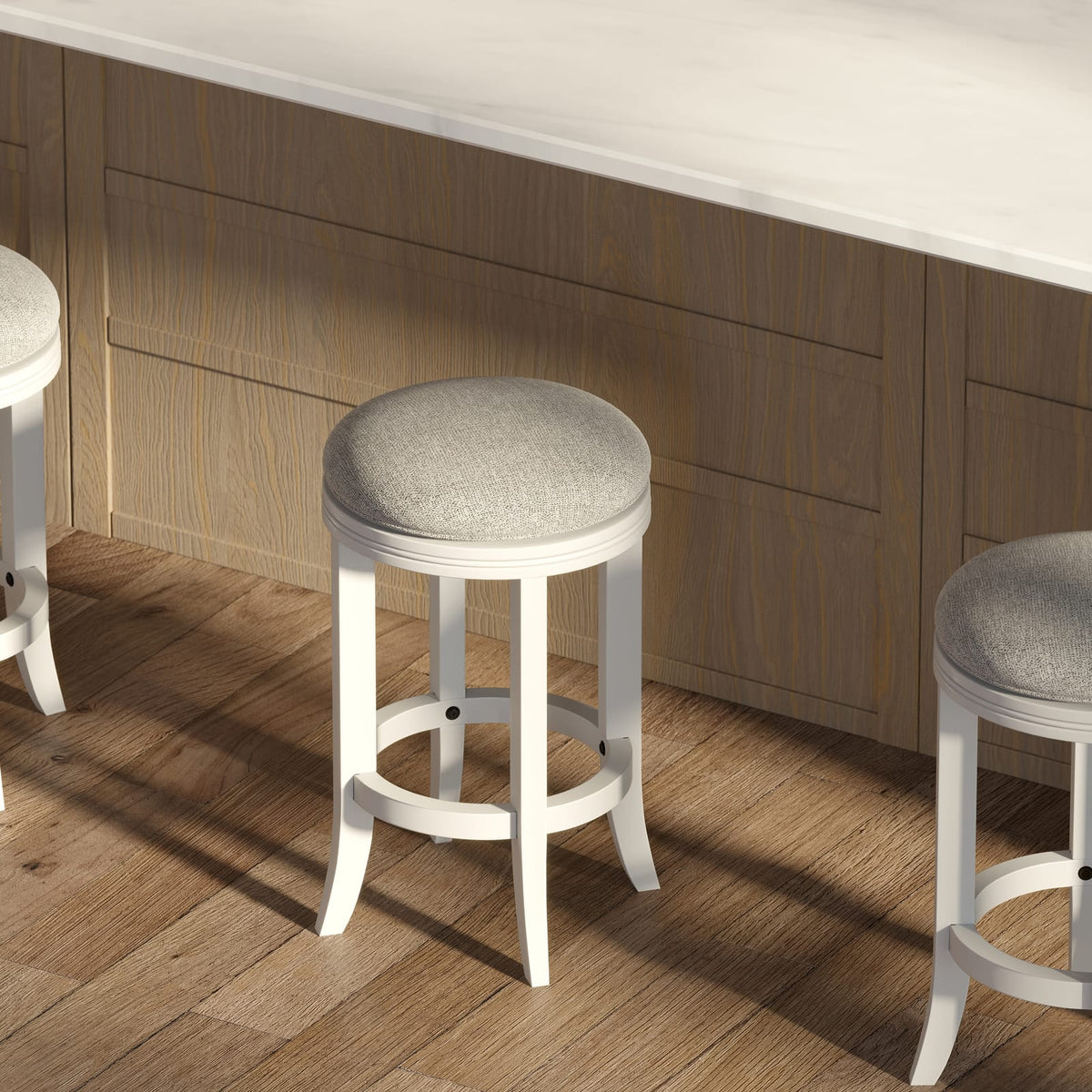 White Counter Height Barstool - Comfortable Swivel Seat