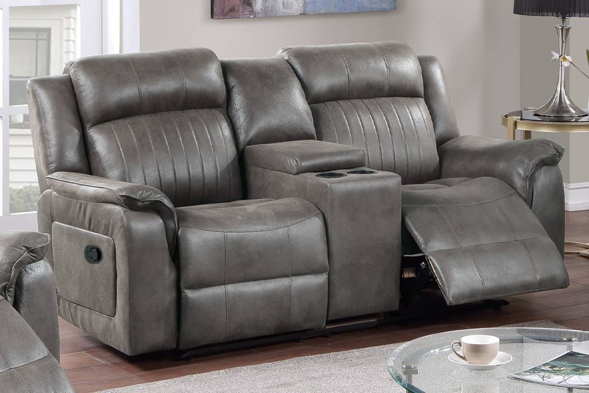 Blue Grey Faux Leather Reclining Loveseat 73" Primary Living Space