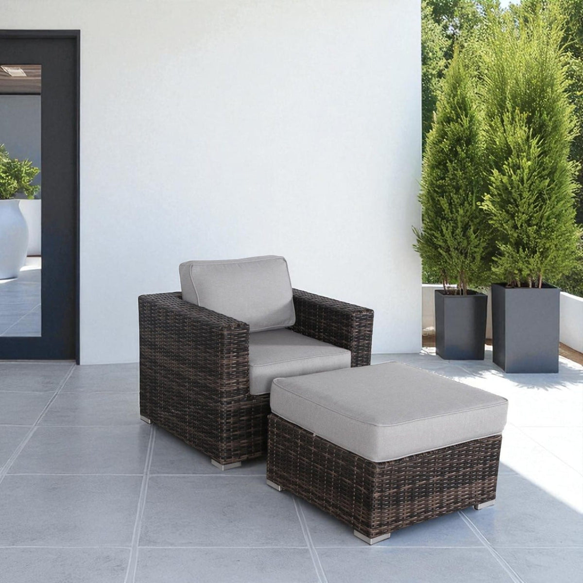 Espresso Wicker Patio Armchair Set - No Assembly Required
