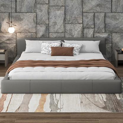 Stylish Gray Upholstered King Bed - Box Spring Not Required