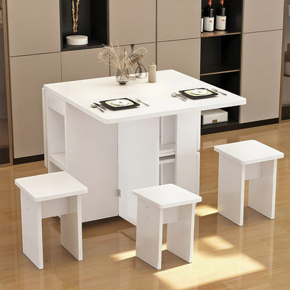 4-Person Rectangular Folding Dining Table Set - White MDF for Dining Room