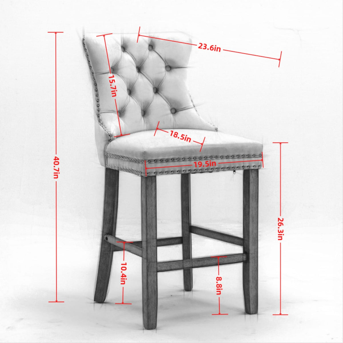 Beige Velvet Barstools Set of 2 - Modern Dining Chairs